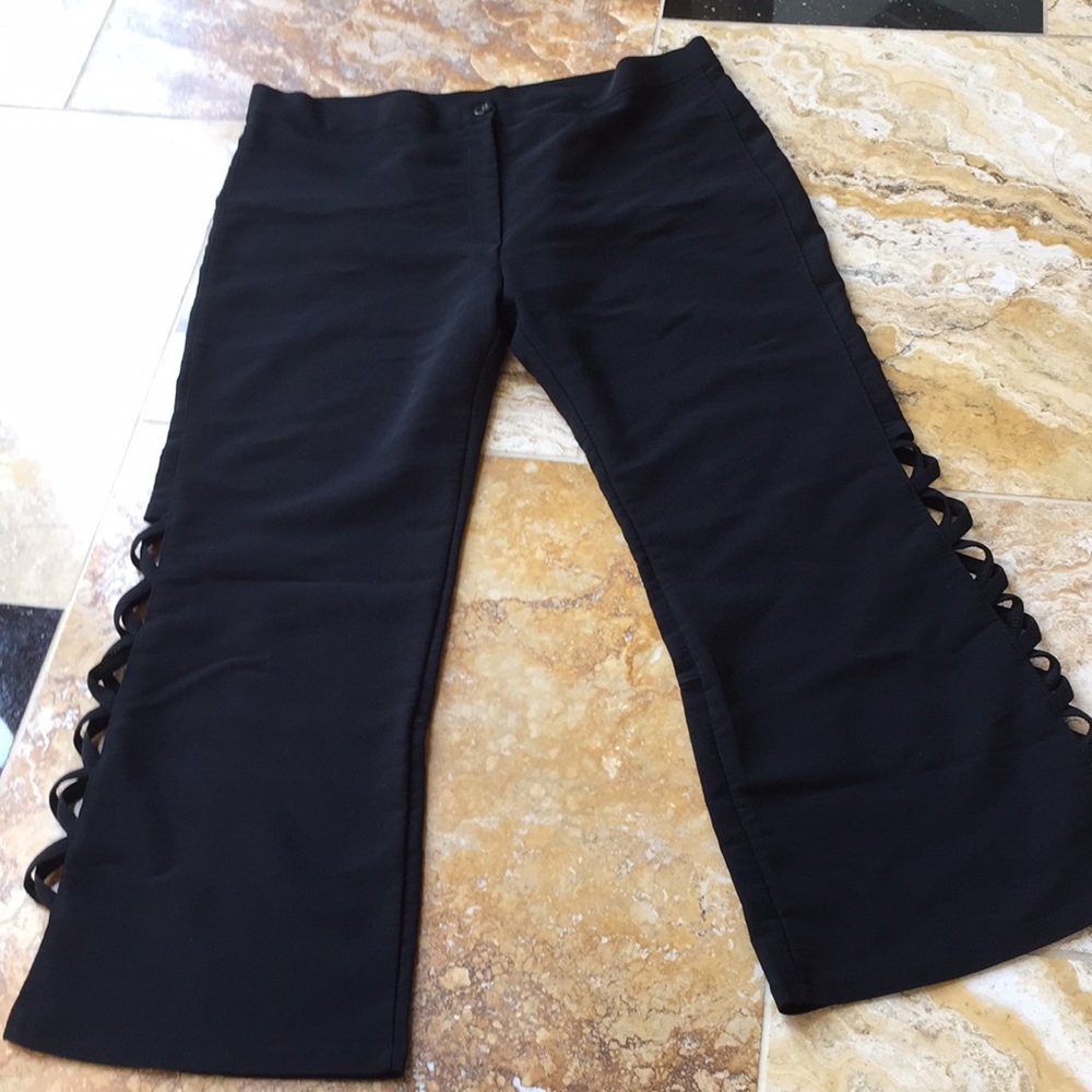 Made in France Black crop stretch pants open sides